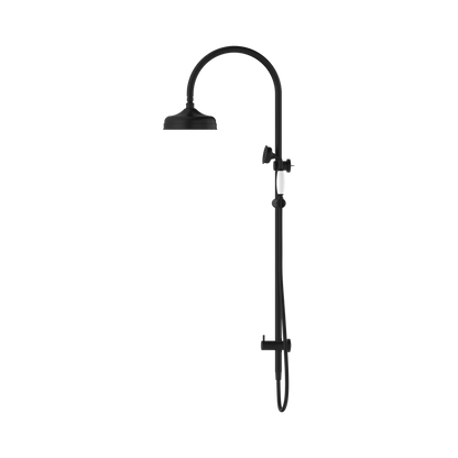 York Twin Shower With White Porcelain Hand Shower Matte Black