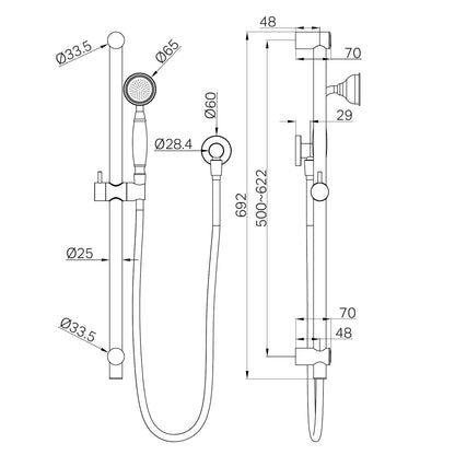 York Shower Rail With White Porcelain Hand Shower Brushed Nickel