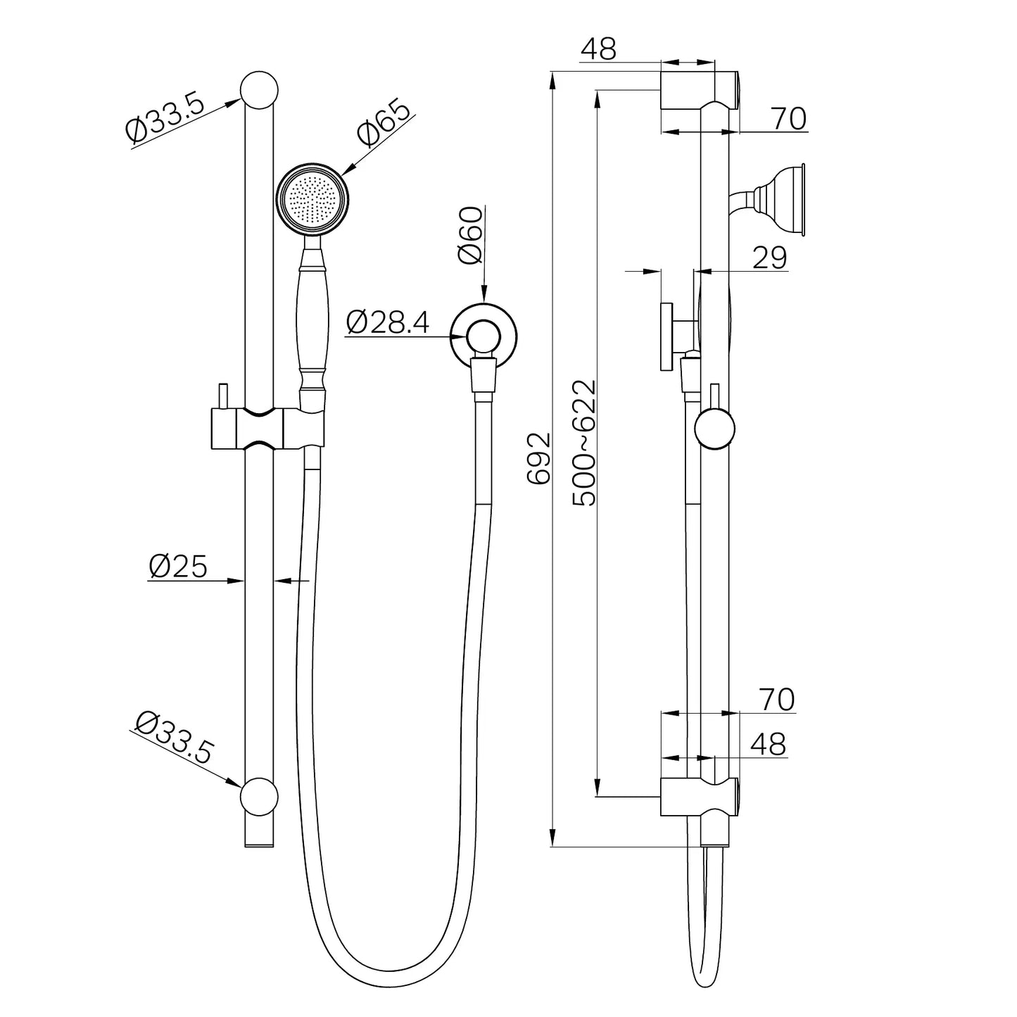 York Shower Rail With Metal Hand Shower Brushed Nickel