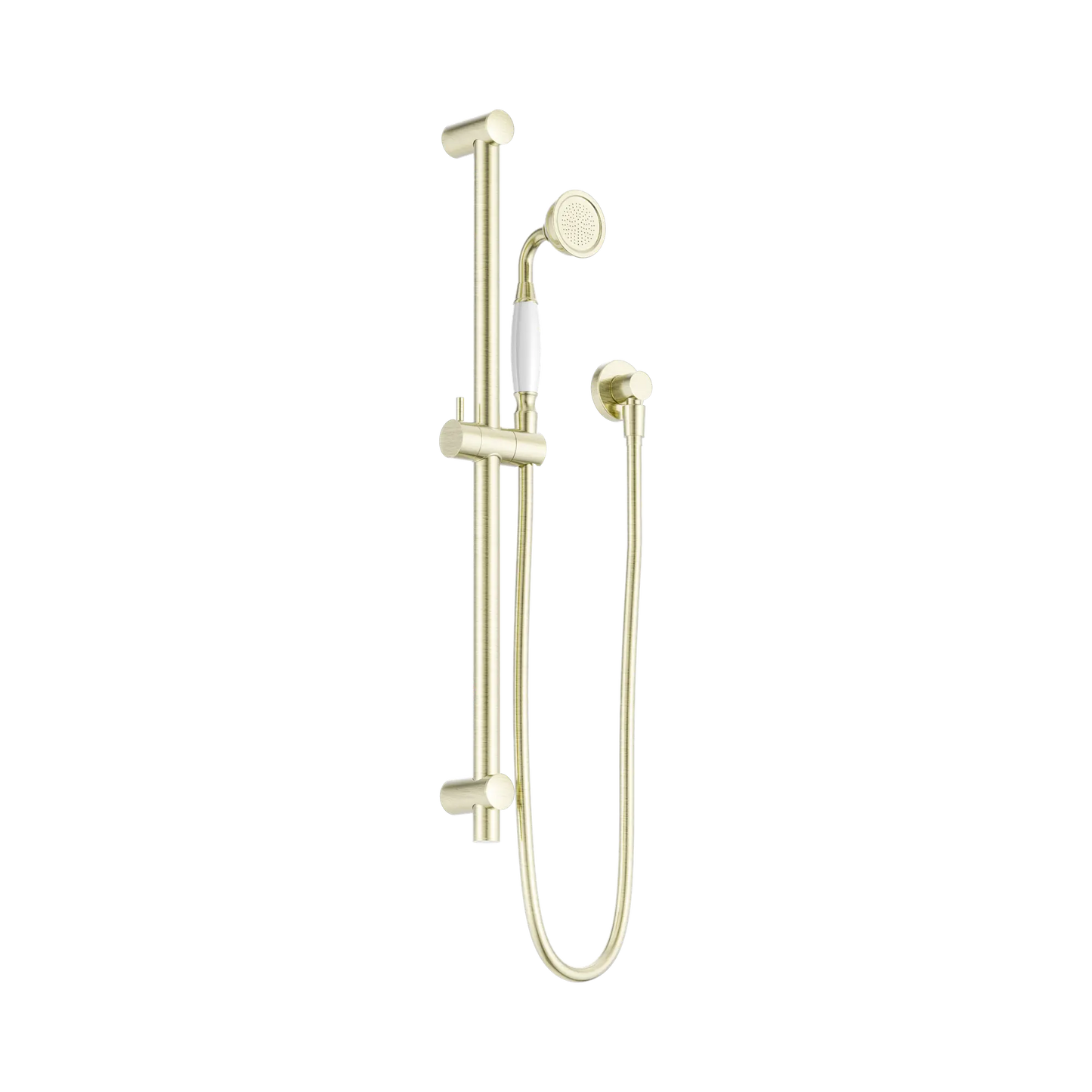 York Shower Rail With White Porcelain Hand Shower Aged Brass