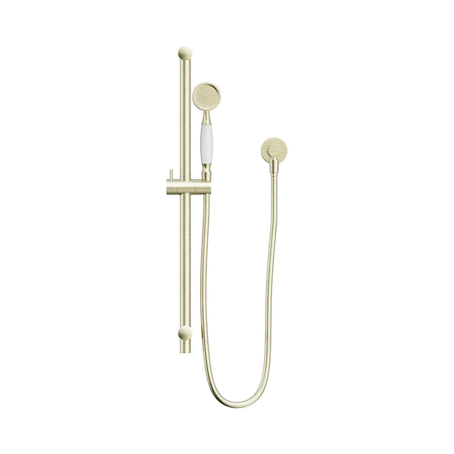 York Shower Rail With White Porcelain Hand Shower Aged Brass
