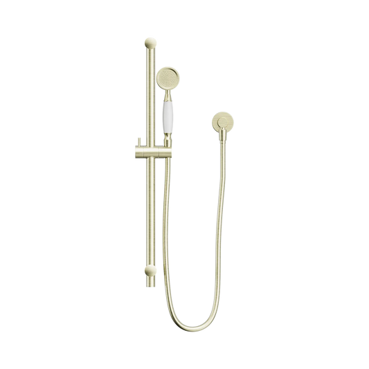 York Shower Rail With White Porcelain Hand Shower Aged Brass