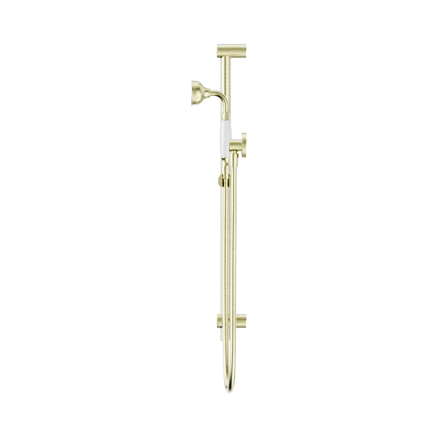 York Shower Rail With White Porcelain Hand Shower Aged Brass