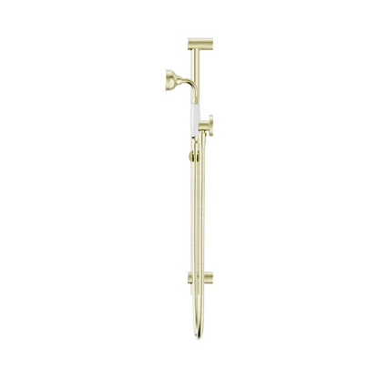 York Shower Rail With White Porcelain Hand Shower Aged Brass