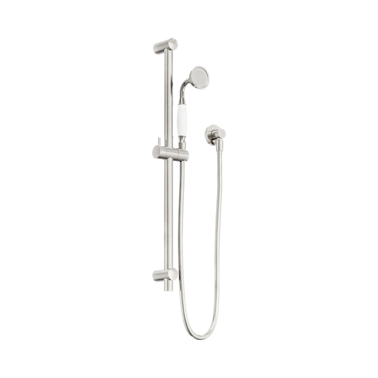 York Shower Rail With White Porcelain Hand Shower Brushed Nickel