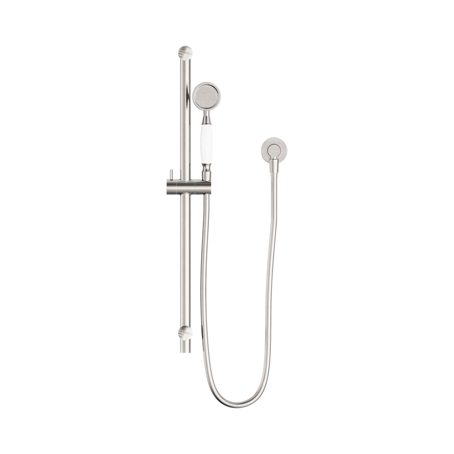 York Shower Rail With White Porcelain Hand Shower Brushed Nickel