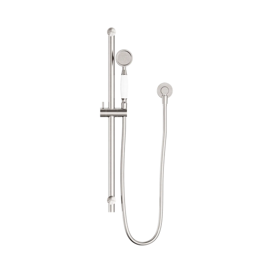 York Shower Rail With White Porcelain Hand Shower Brushed Nickel