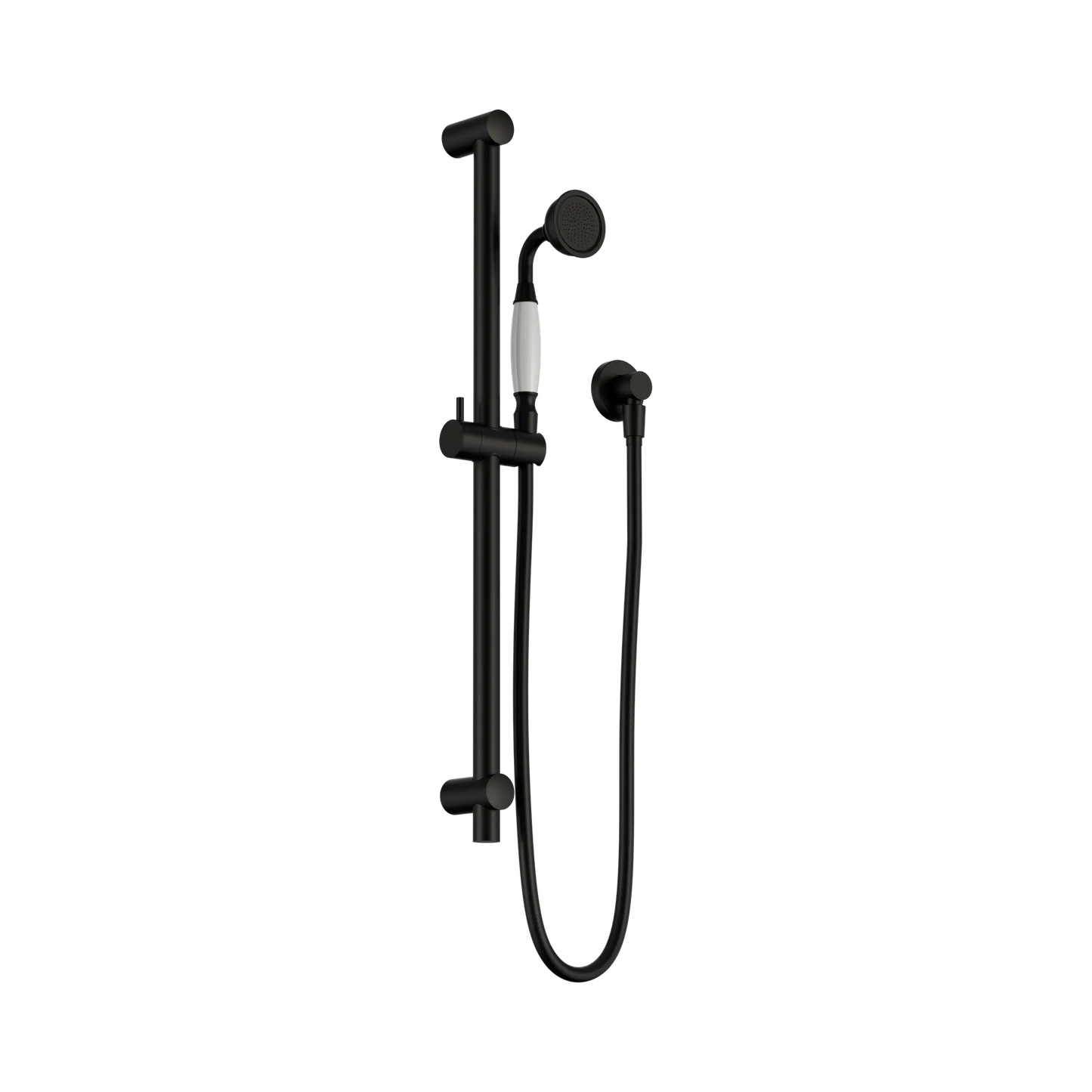York Shower Rail With White Porcelain Hand Shower Matte Black