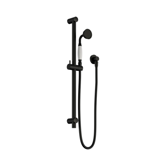 York Shower Rail With White Porcelain Hand Shower Matte Black
