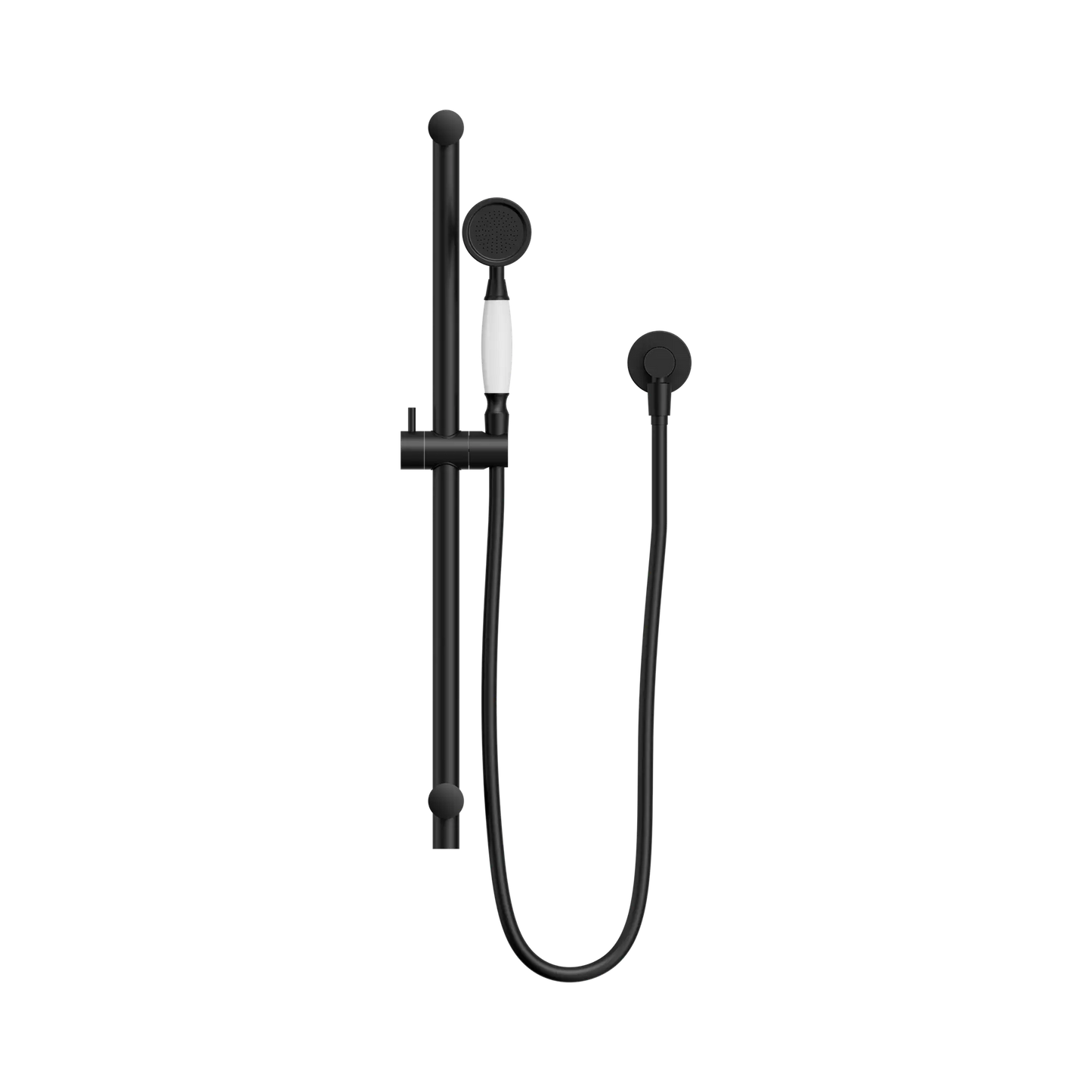 York Shower Rail With White Porcelain Hand Shower Matte Black