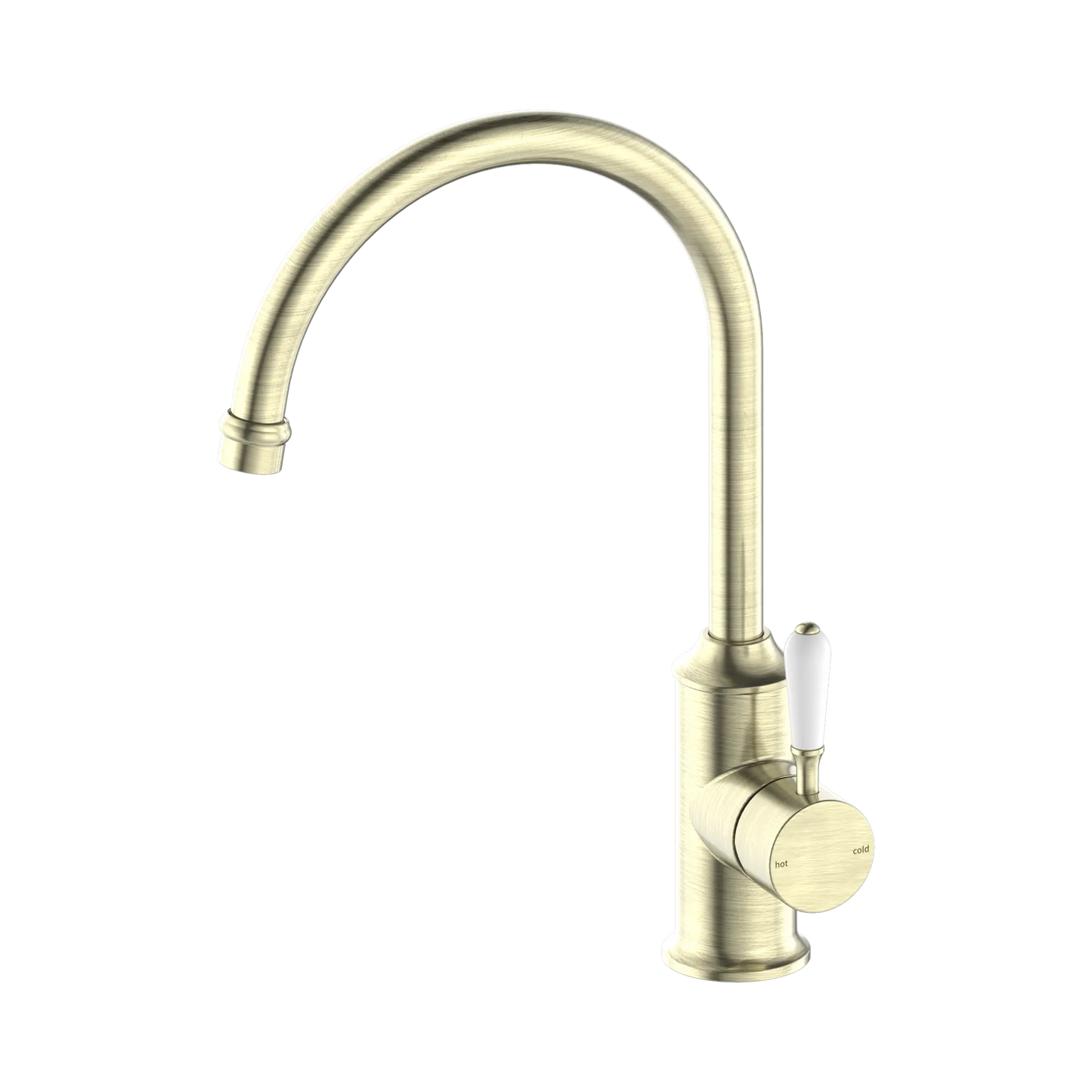 York Kitchen Mixer Gooseneck Spout With White Porcelain Lever Aged Brass