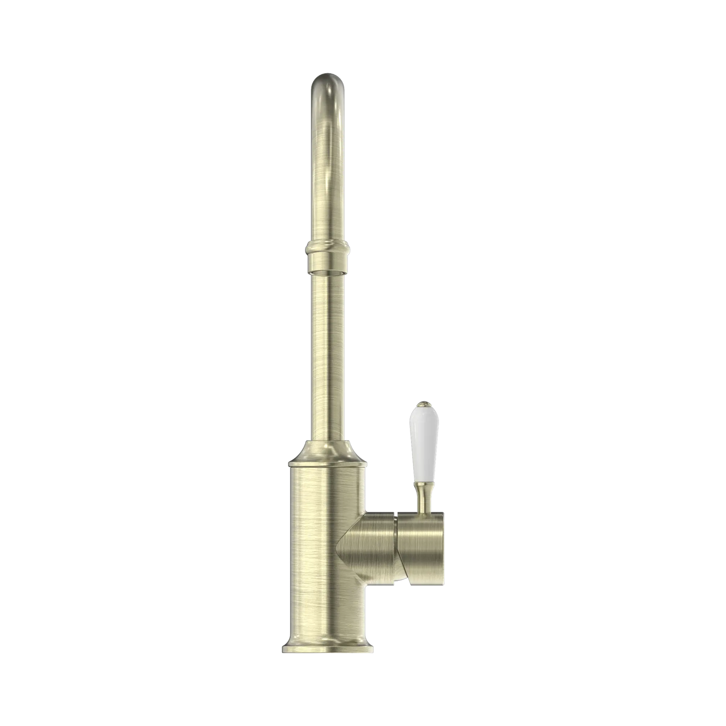 York Kitchen Mixer Gooseneck Spout With White Porcelain Lever Aged Brass