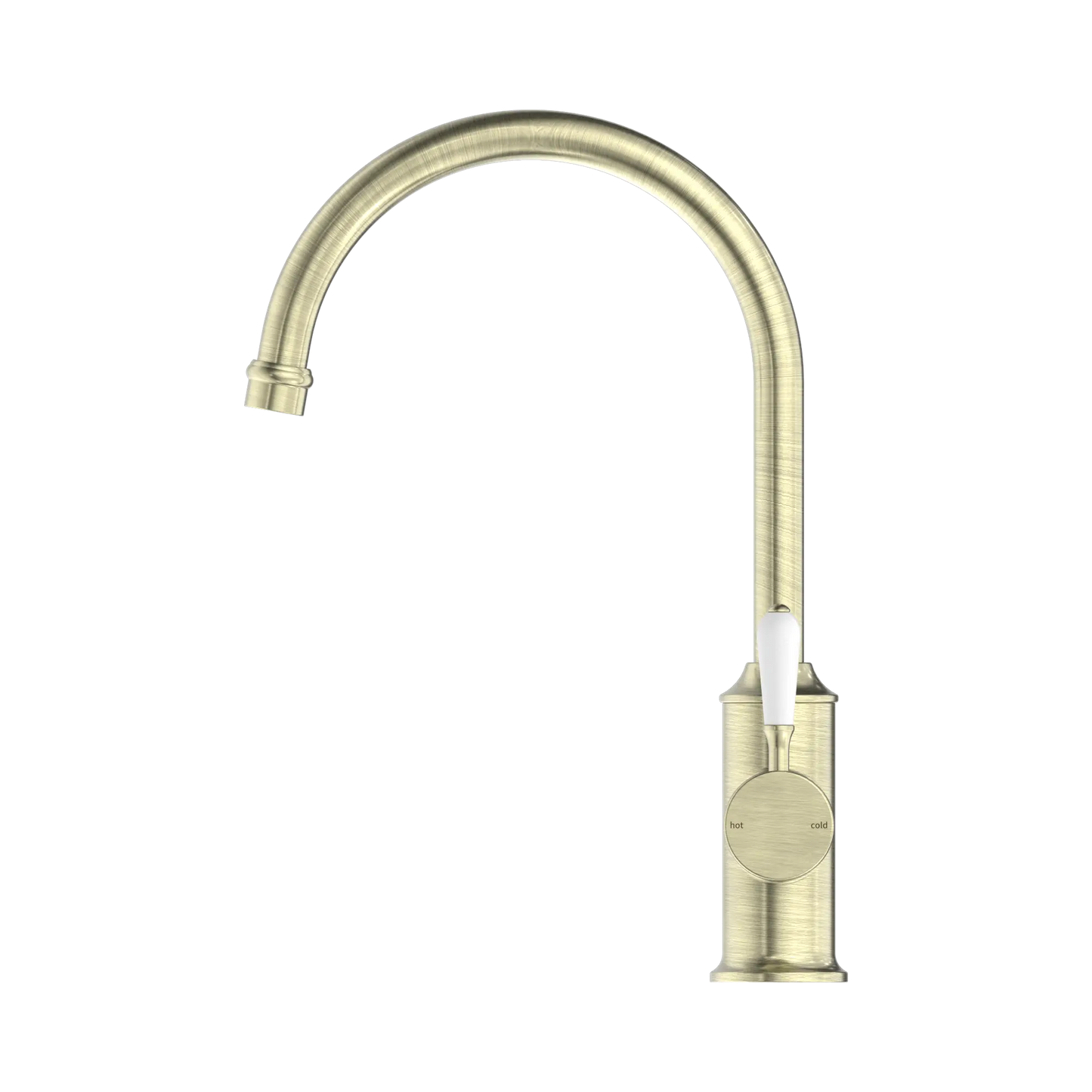 York Kitchen Mixer Gooseneck Spout With White Porcelain Lever Aged Brass