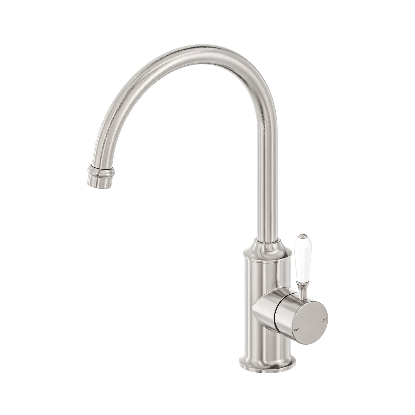 York Kitchen Mixer Gooseneck Spout With White Porcelain Lever Brushed Nickel