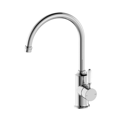York Kitchen Mixer Gooseneck Spout With White Porcelain Lever Chrome