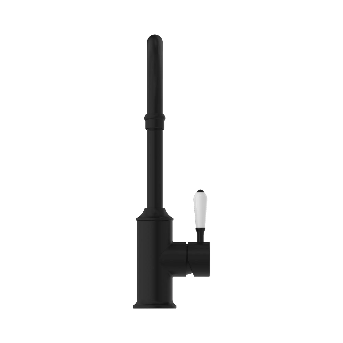 York Kitchen Mixer Gooseneck Spout With White Porcelain Lever Matte Black