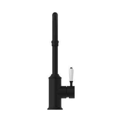 York Kitchen Mixer Gooseneck Spout With White Porcelain Lever Matte Black