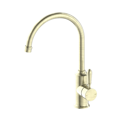 York Kitchen Mixer Gooseneck Spout With Metal Lever Aged Brass