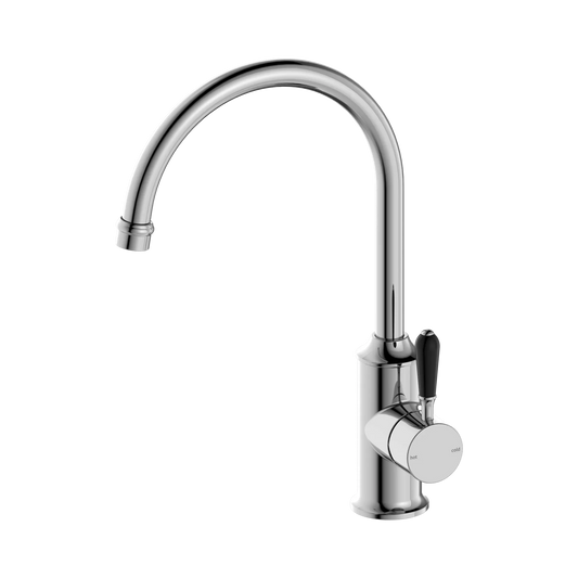 York Kitchen Mixer Gooseneck Spout With Black Porcelain Lever Chrome