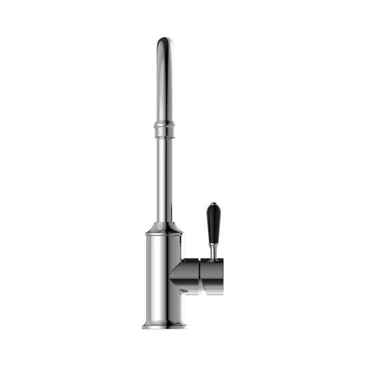 York Kitchen Mixer Gooseneck Spout With Black Porcelain Lever Chrome