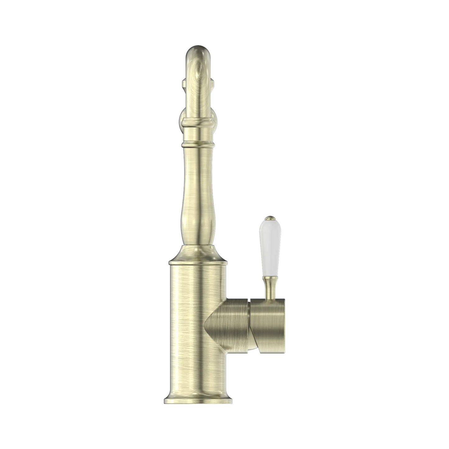 York Kitchen Mixer Hook Spout With White Porcelain Lever Aged Brass