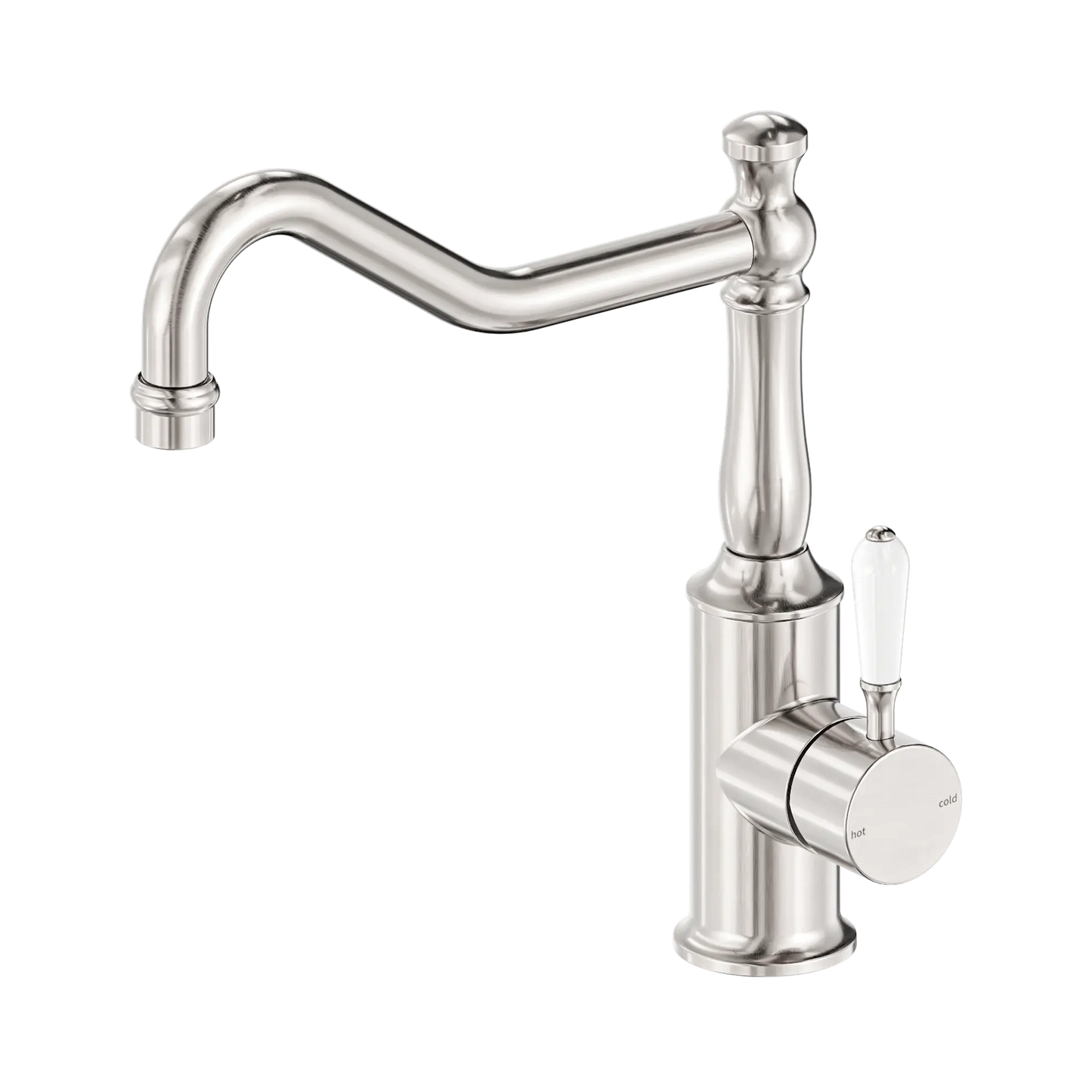 York Kitchen Mixer Hook Spout With White Porcelain Lever Brushed Nickel