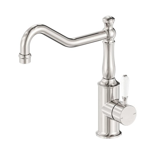 York Kitchen Mixer Hook Spout With White Porcelain Lever Brushed Nickel