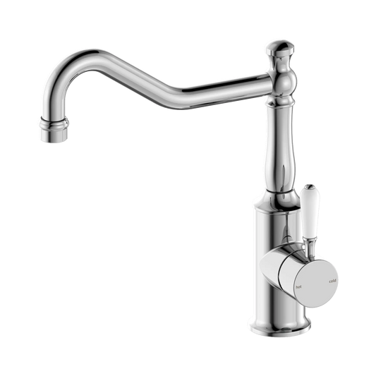 York Kitchen Mixer Hook Spout With White Porcelain Lever Chrome