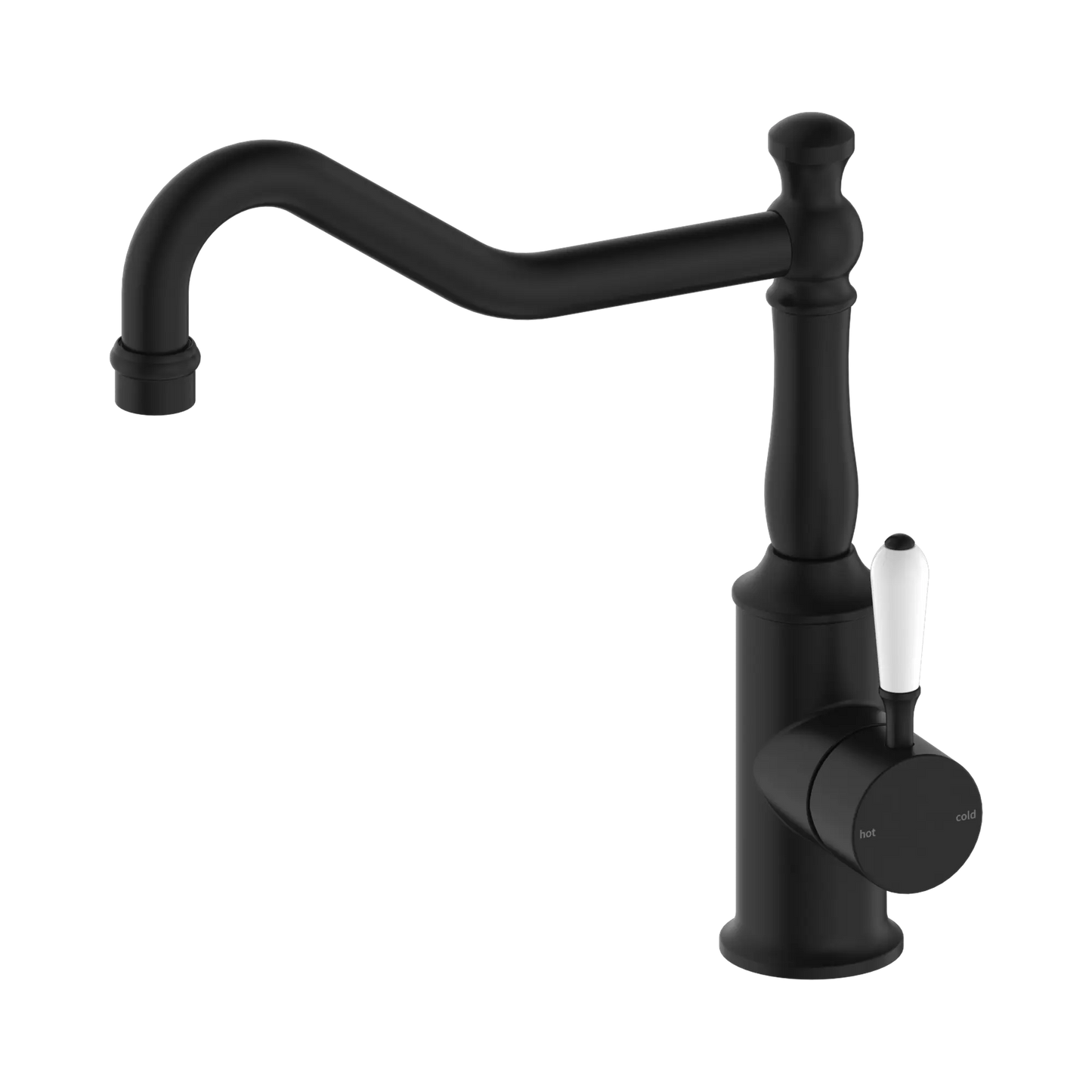York Kitchen Mixer Hook Spout With White Porcelain Lever Matte Black