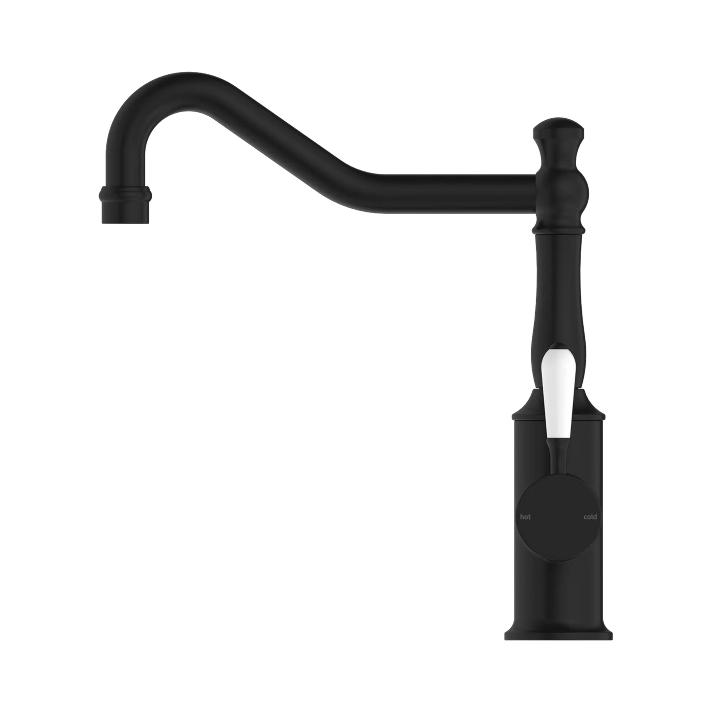 York Kitchen Mixer Hook Spout With White Porcelain Lever Matte Black