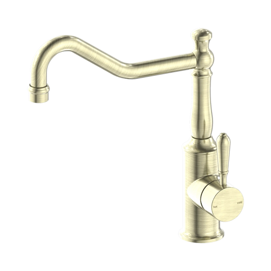 York Kitchen Mixer Hook Spout With Metal Lever Aged Brass