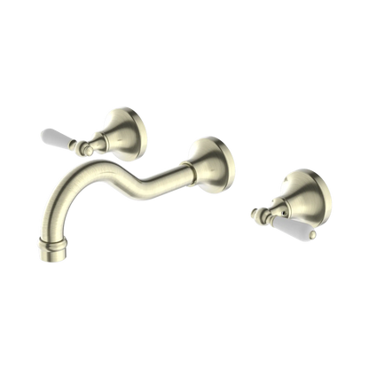 York Wall Basin Set With White Porcelain Lever Aged Brass