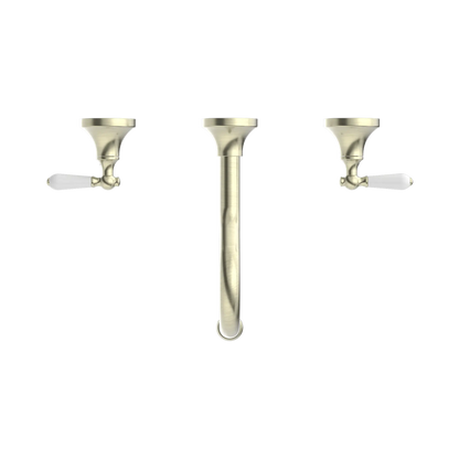 York Wall Basin Set With White Porcelain Lever Aged Brass