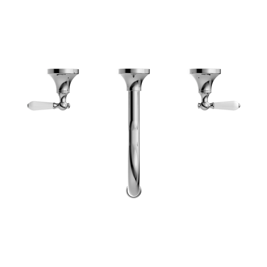 York Wall Basin Set With White Porcelain Lever Chrome