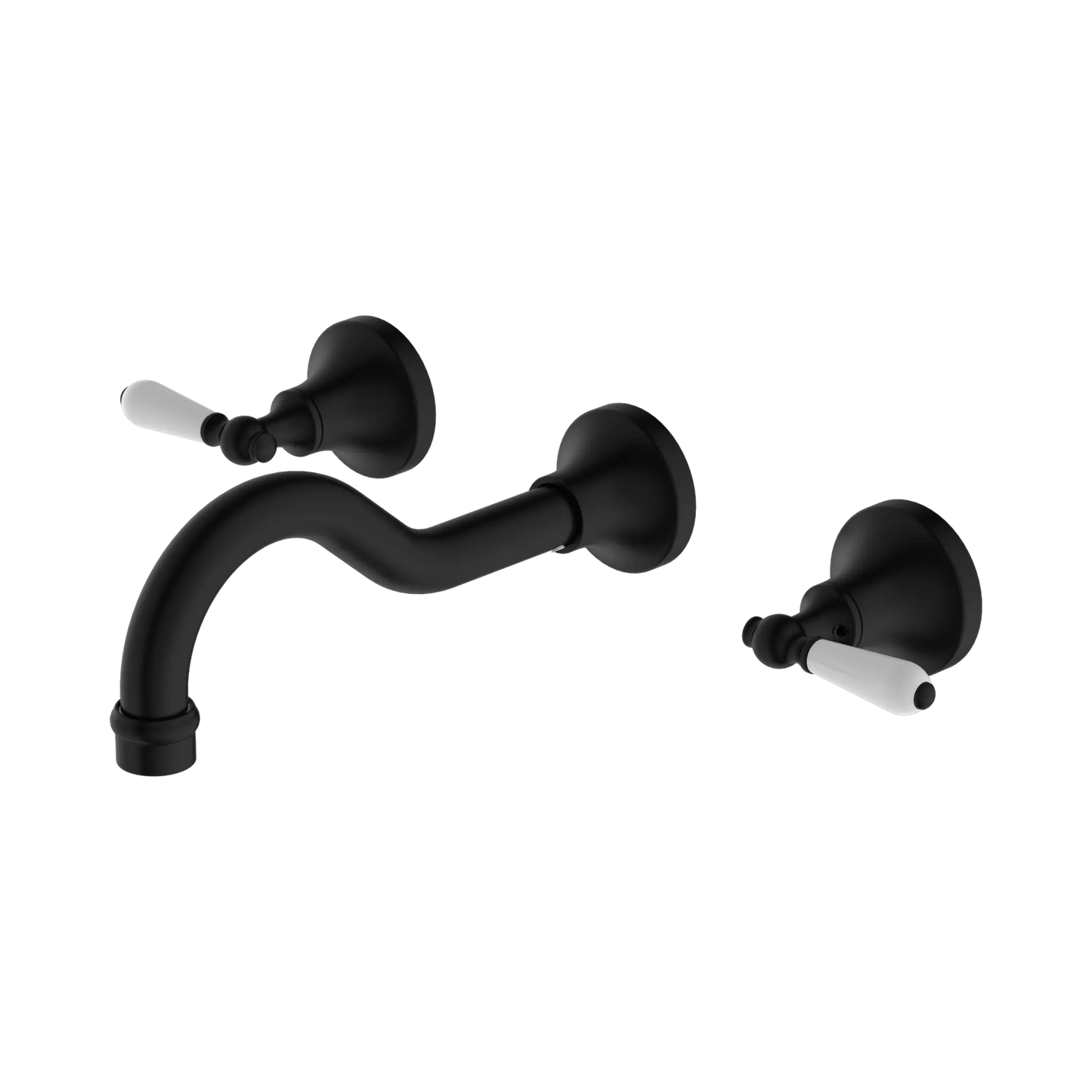 York Wall Basin Set With White Porcelain Lever Matte Black