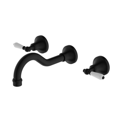 York Wall Basin Set With White Porcelain Lever Matte Black