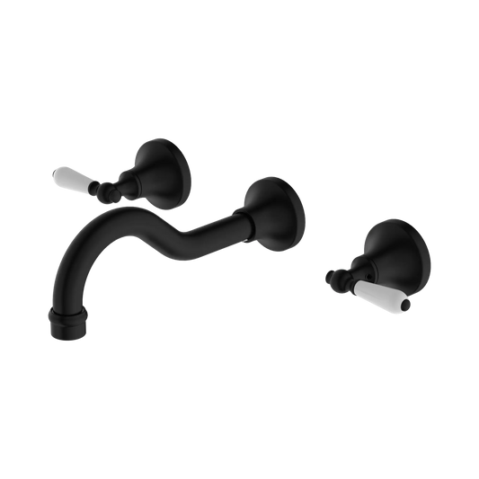 York Wall Basin Set With White Porcelain Lever Matte Black