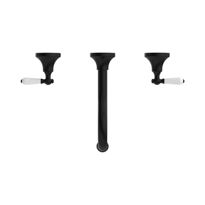 York Wall Basin Set With White Porcelain Lever Matte Black