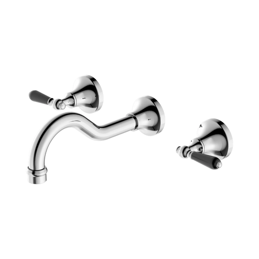 York Wall Basin Set With Black Porcelain Lever Chrome