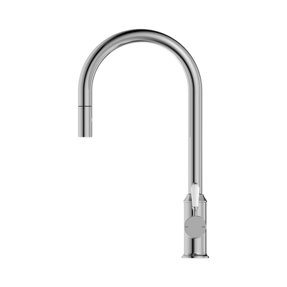 York Pull Out Sink Mixer With Vegie Spray Function With White Porcelain Lever Chrome
