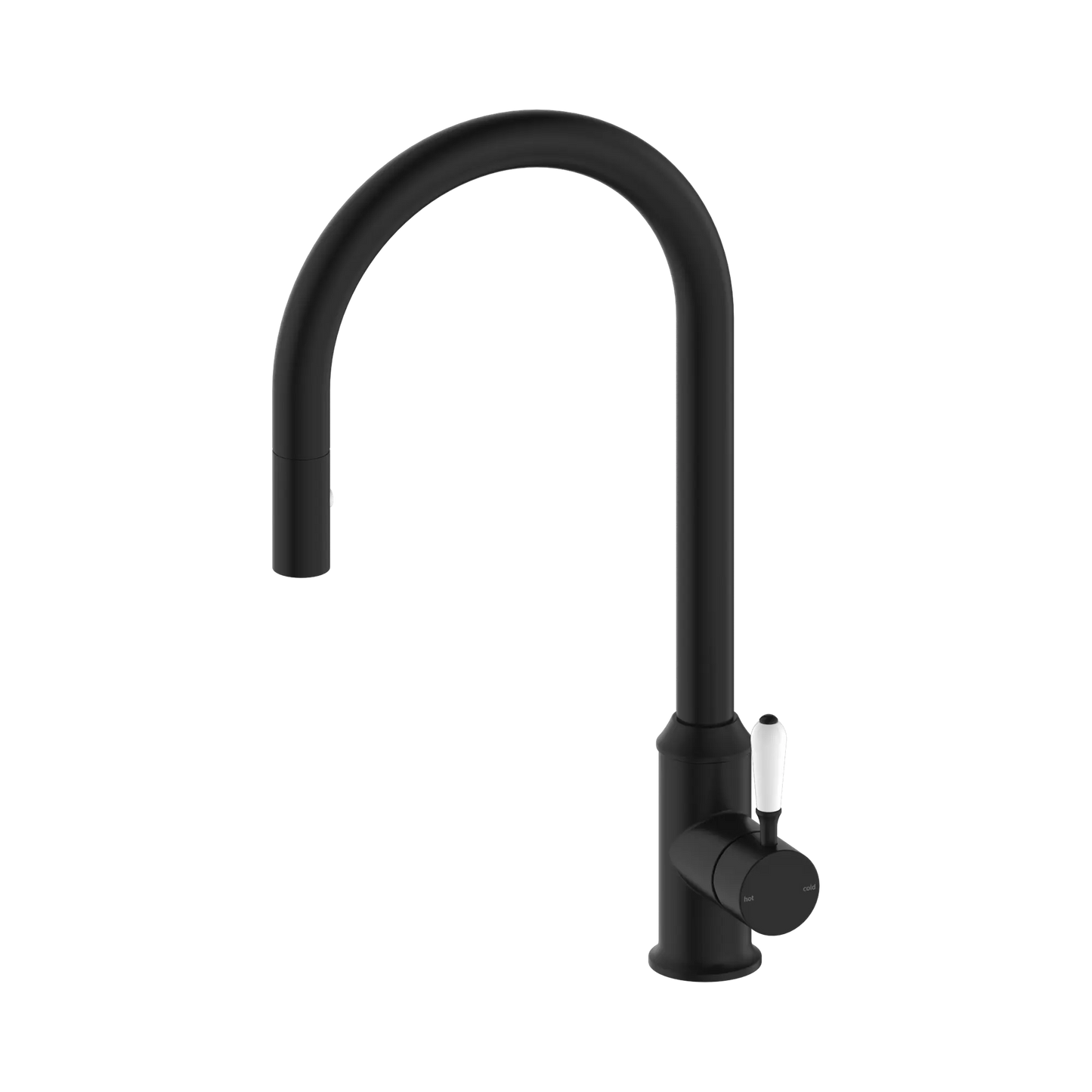 York Pull Out Sink Mixer With Vegie Spray Function With White Porcelain Lever Matte Black