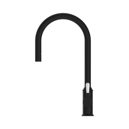 York Pull Out Sink Mixer With Vegie Spray Function With White Porcelain Lever Matte Black
