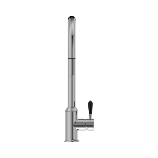 York Pull Out Sink Mixer With Vegie Spray Function With Black Porcelain Lever Chrome