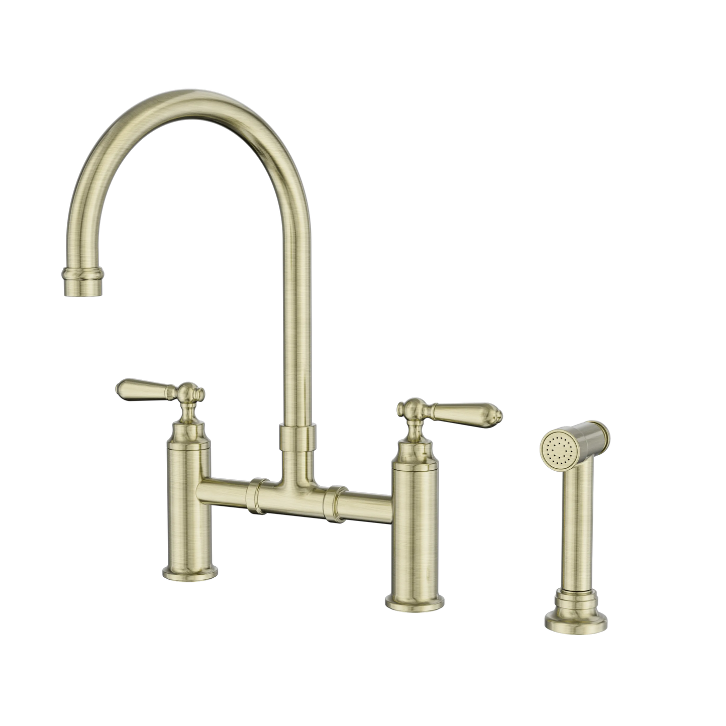 Nero York Bridge Kitchen Mixer Set With Pull Out Hand Spray Aged Brass