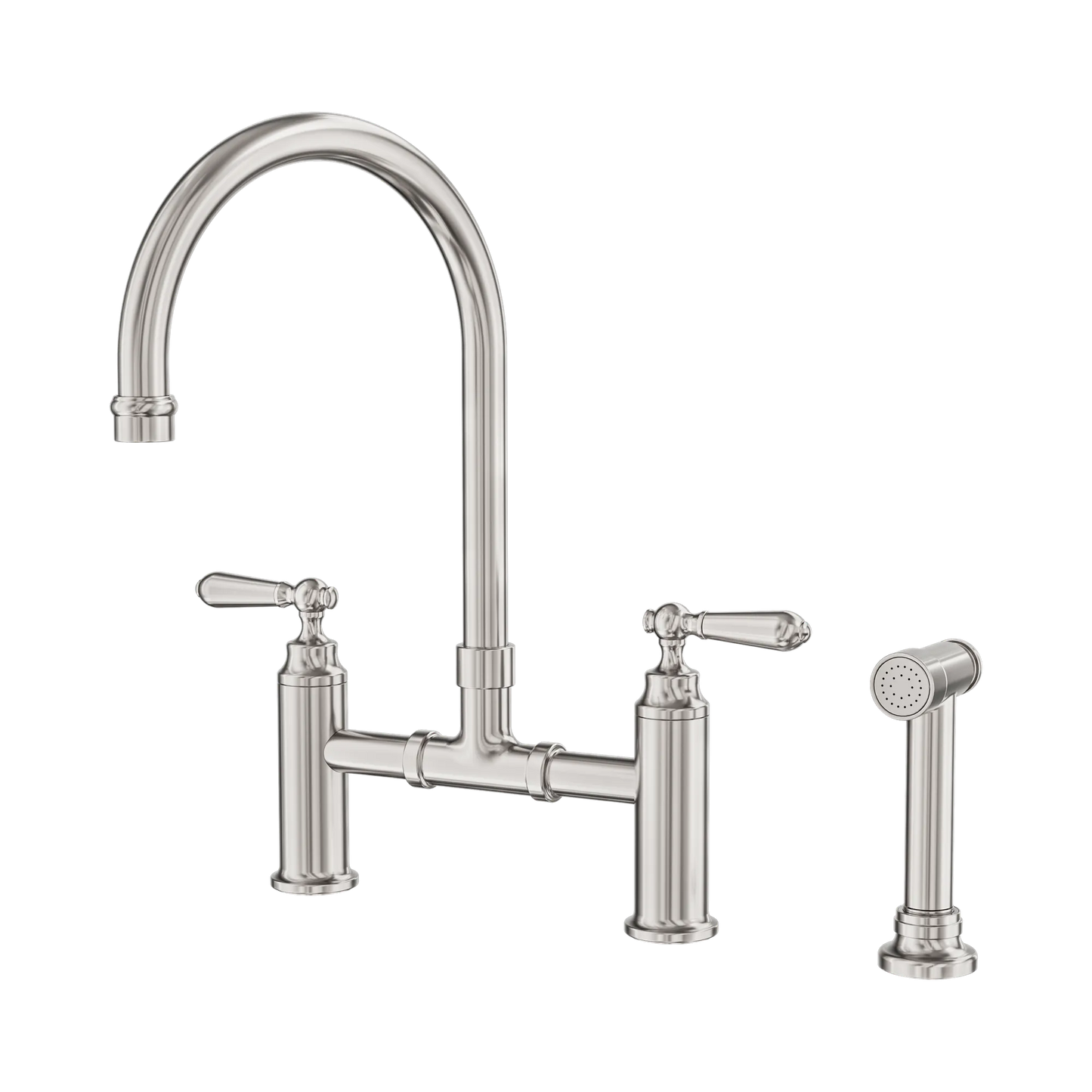 Nero York Bridge Kitchen Mixer Set With Pull Out Hand Spray Brushed Nickel