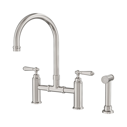 Nero York Bridge Kitchen Mixer Set With Pull Out Hand Spray Brushed Nickel