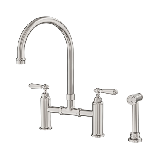Nero York Bridge Kitchen Mixer Set With Pull Out Hand Spray Brushed Nickel