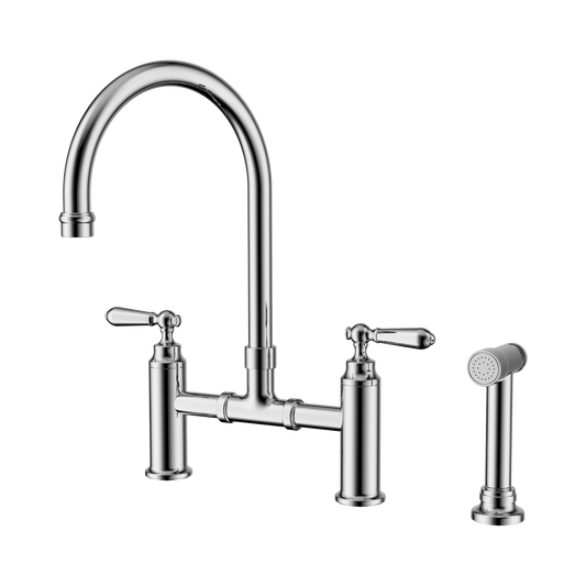 Nero York Bridge Kitchen Mixer Set With Pull Out Hand Spray Chrome