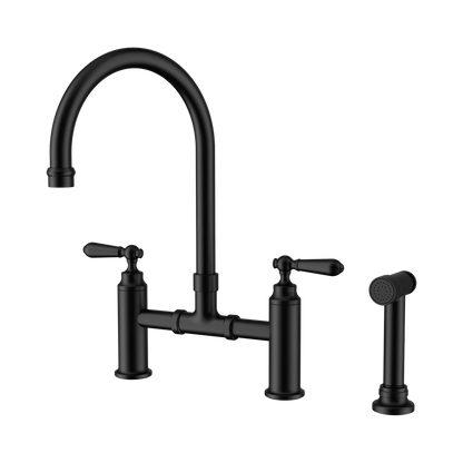 Nero York Bridge Kitchen Mixer Set With Pull Out Hand Spray Matte Black