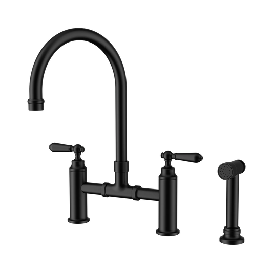 Nero York Bridge Kitchen Mixer Set With Pull Out Hand Spray Matte Black